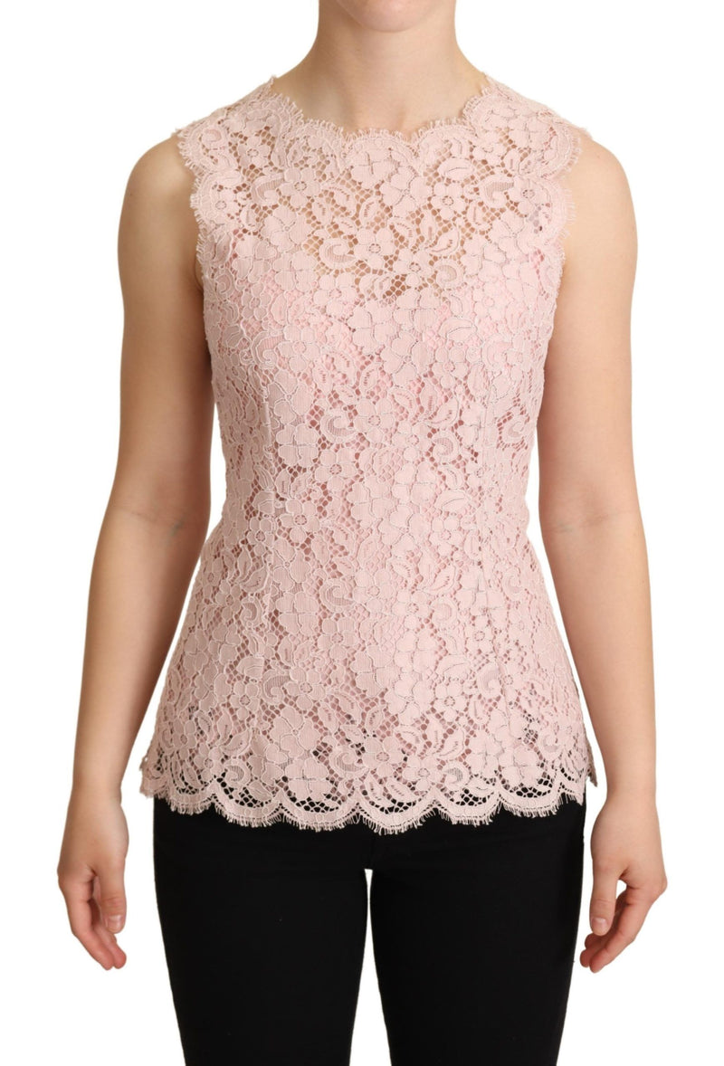 Pink Floral Lace Sleeveless Tank Blouse Top-Dolce & Gabbana-LabelTerrace.com