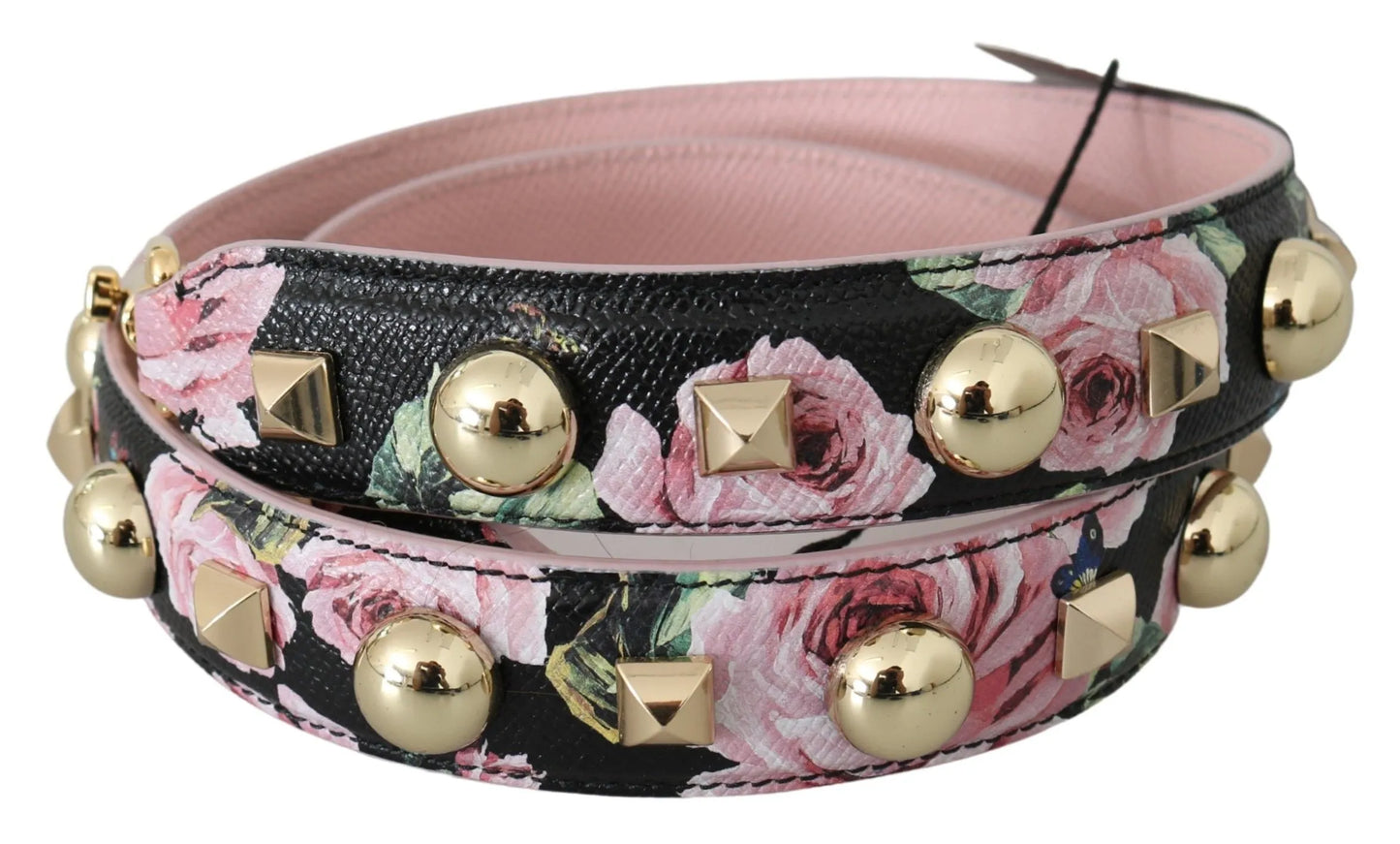 Pink Floral Leather Stud Accessory Shoulder Strap-Dolce & Gabbana-LabelTerrace.com