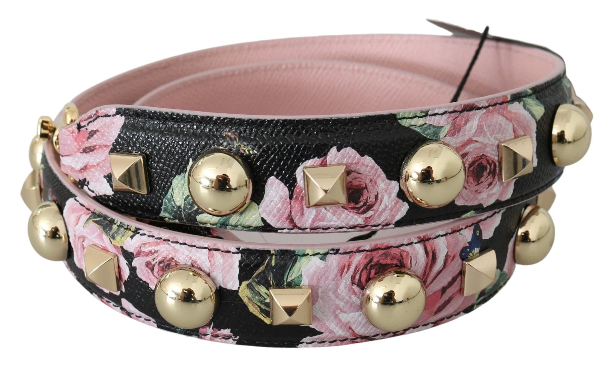 Pink Floral Leather Stud Accessory Shoulder Strap-Dolce & Gabbana-LabelTerrace.com