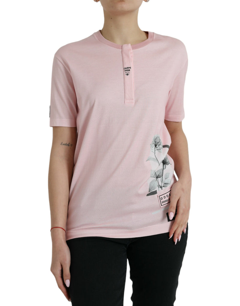 Pink Floral Print Cotton Short Sleeves T-shirt-Dolce & Gabbana-LabelTerrace.com