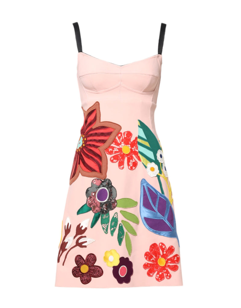 Pink Floral Print Spaghetti Strap Mini Dress-Dolce & Gabbana-LabelTerrace.com