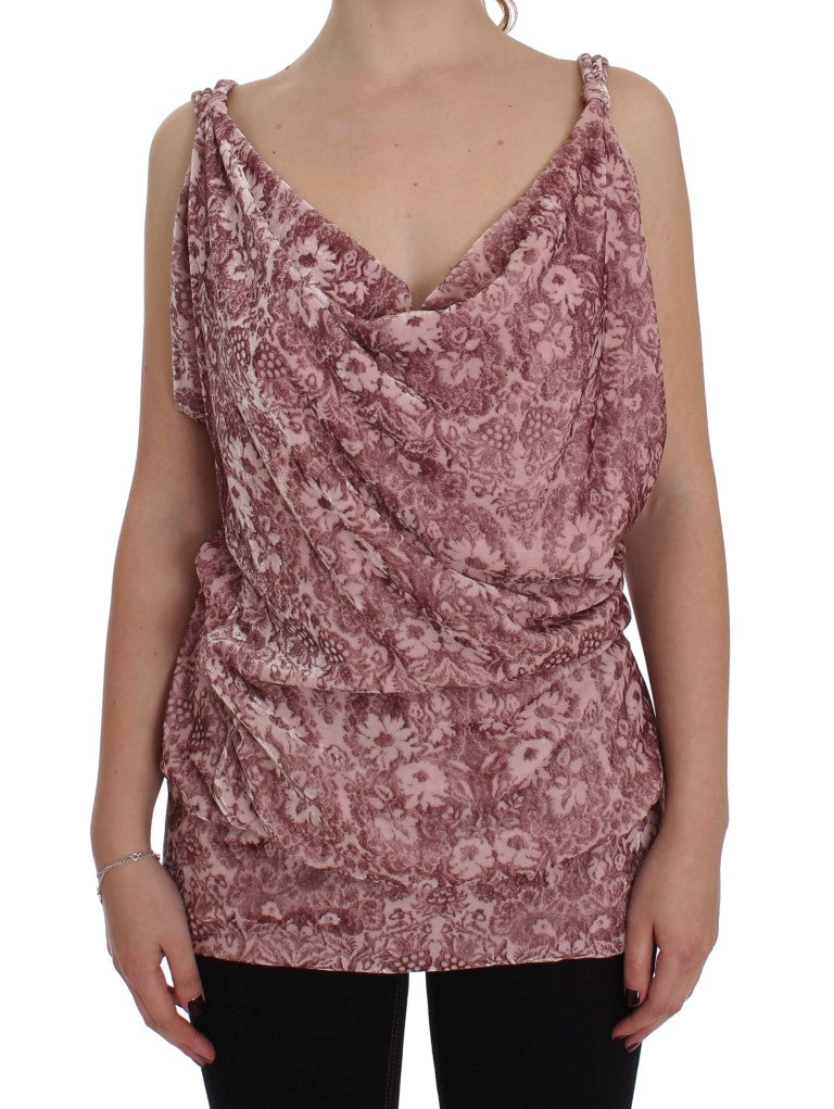 Pink Floral Print Viscose Silk Blouse Top-Exte-LabelTerrace.com
