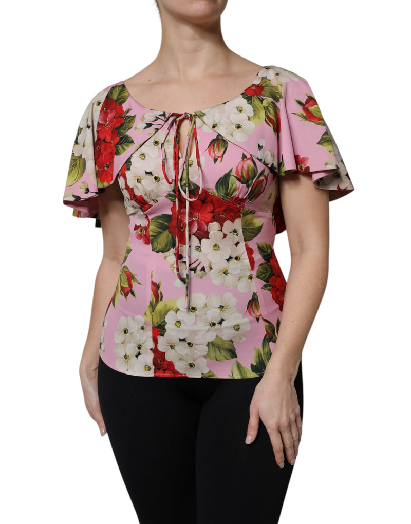 Pink Floral Silk Short Sleeves Blouse Top-Dolce & Gabbana-LabelTerrace.com