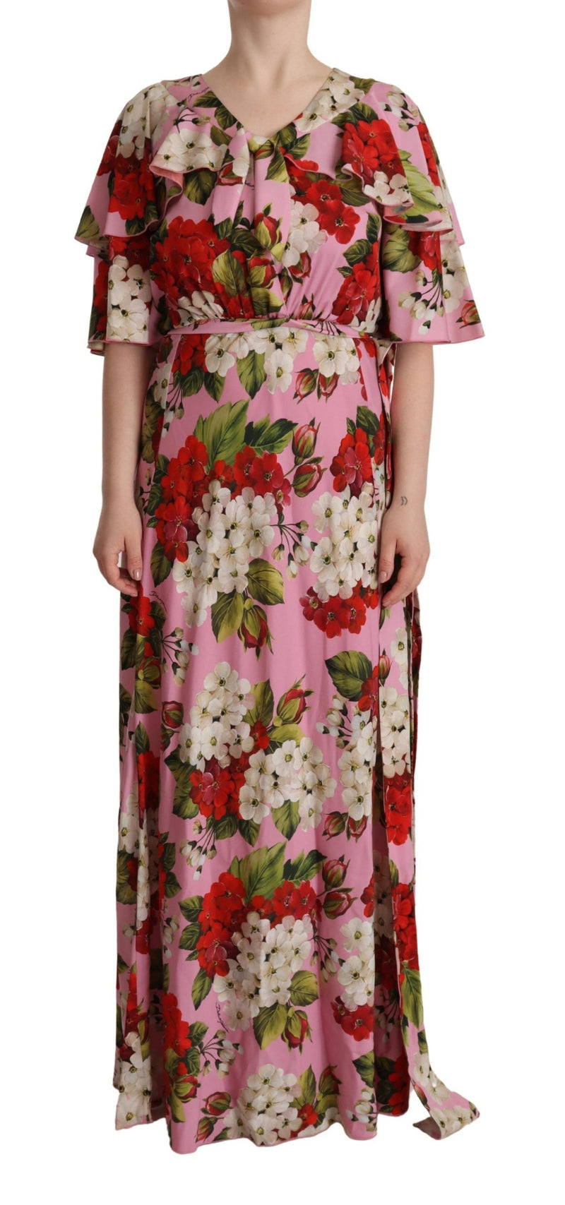 Pink Floral Silk Stretch Gown Maxi Dress-Dolce & Gabbana-LabelTerrace.com