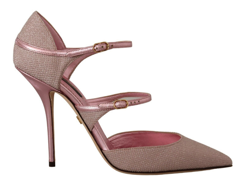 Pink Glittered Strappy Sandals Mary Jane Shoes-Dolce & Gabbana-LabelTerrace.com