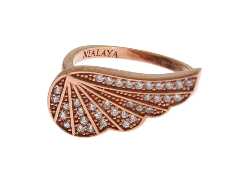 Pink Gold 925 Silver Womens Clear CZ Ring-Nialaya-LabelTerrace.com