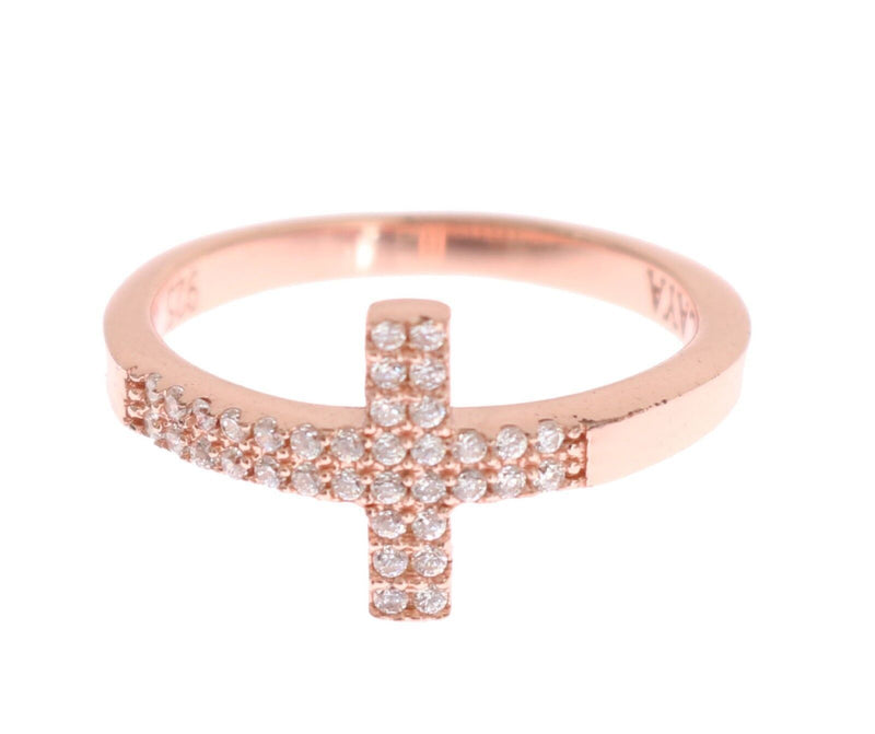 Pink Gold 925 Silver Womens Cross CZ Ring-Nialaya-LabelTerrace.com