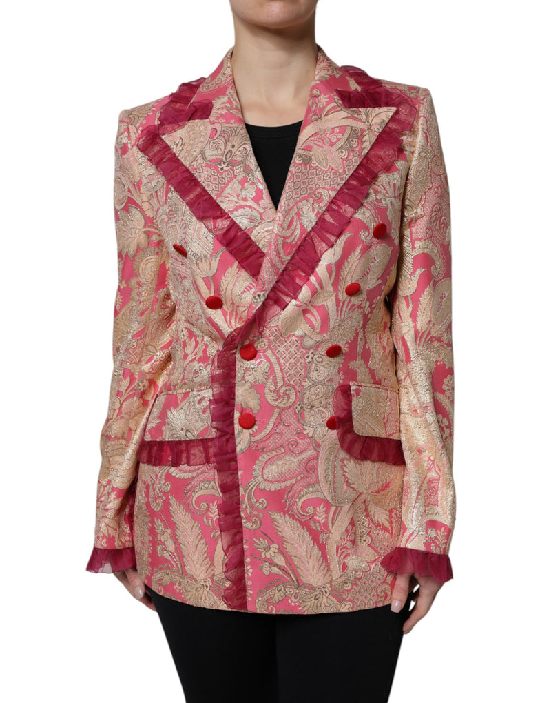 Pink Gold Jacquard Nylon Coat Blazer Jacket-Dolce & Gabbana-LabelTerrace.com