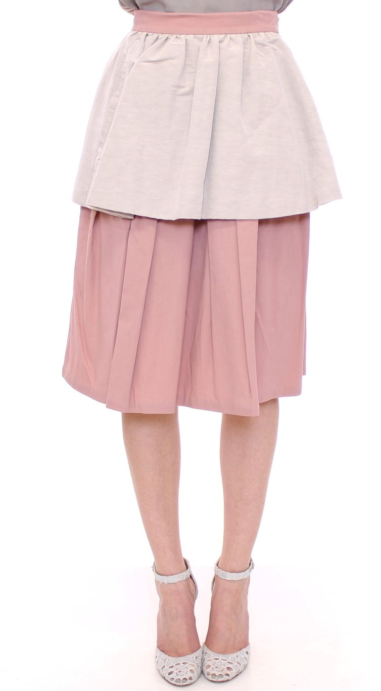 Pink Gray Knee-Length Pleated Skirt-Comeforbreakfast-LabelTerrace.com