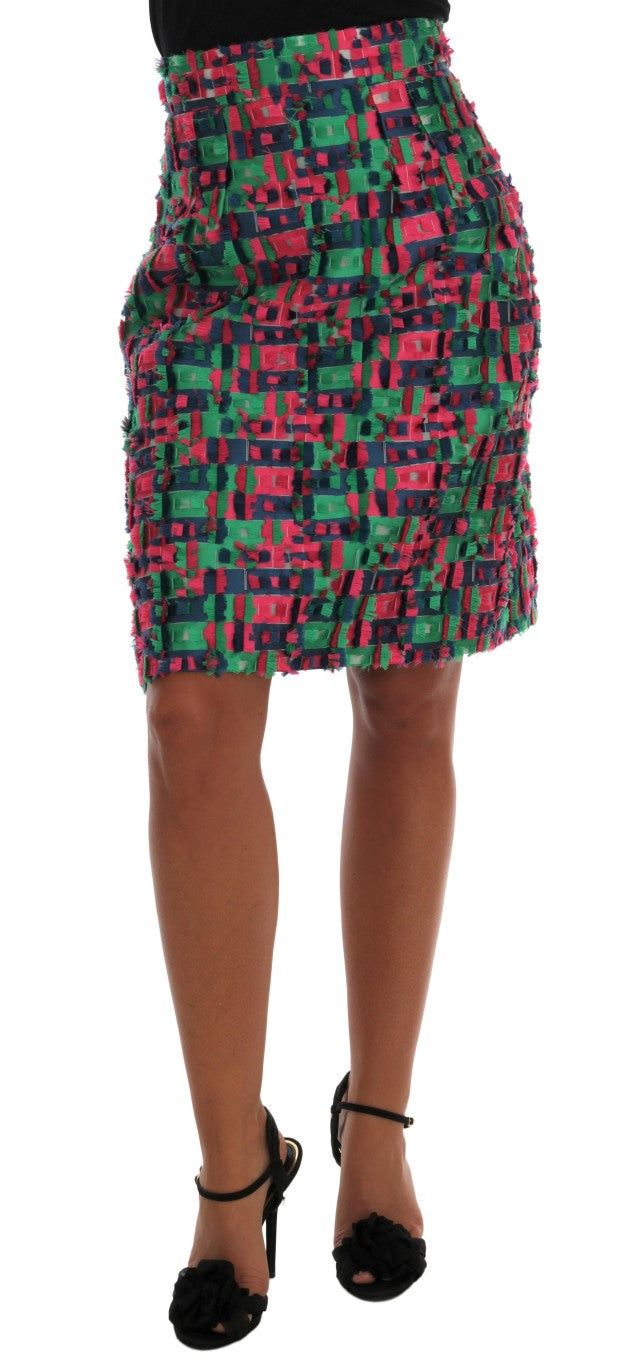 Pink Green Jacquard Pencil Skirt-Dolce & Gabbana-LabelTerrace.com