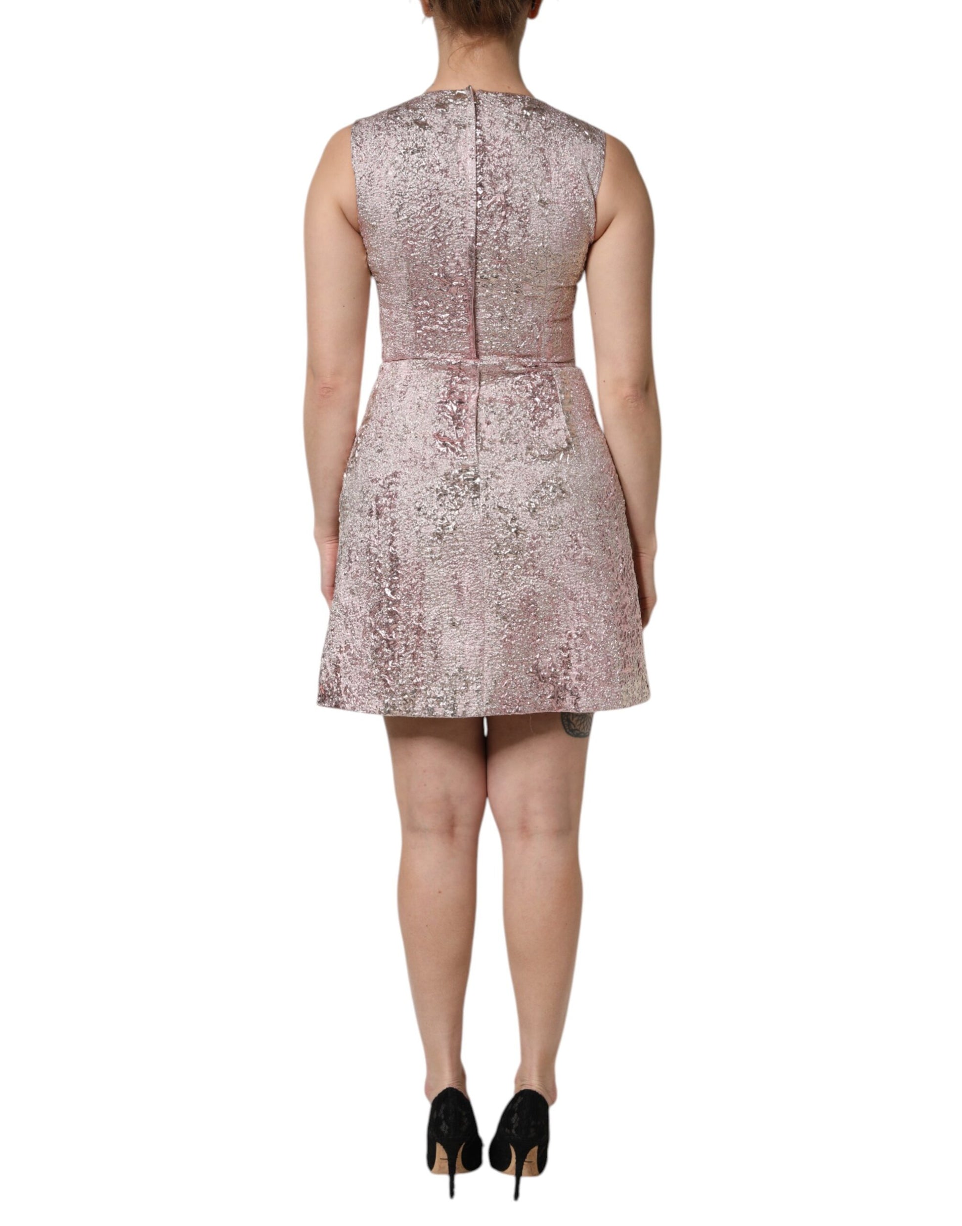 Pink Jacquard Sleeveless Sheath Mini Dress-Dolce & Gabbana-LabelTerrace.com