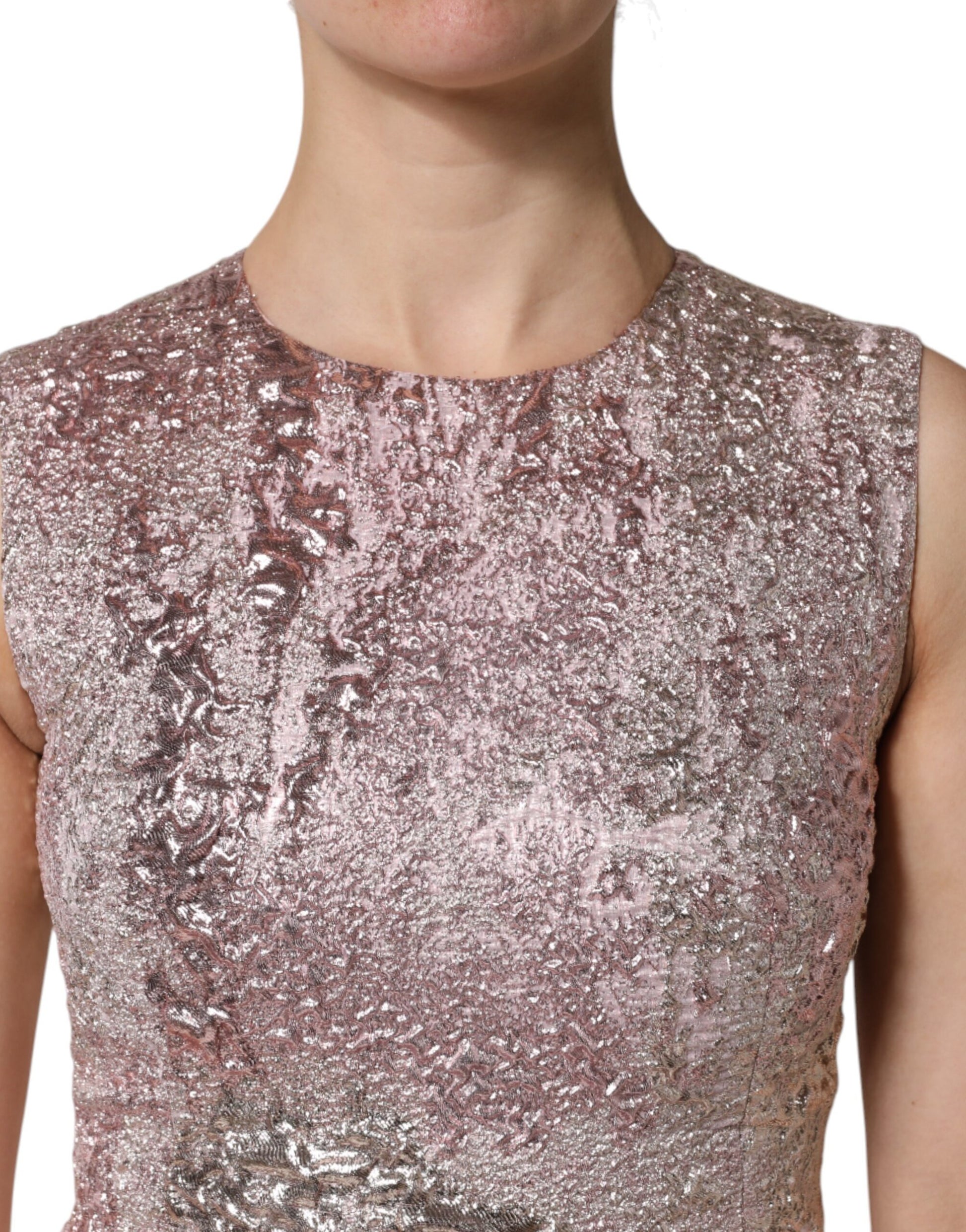 Pink Jacquard Sleeveless Sheath Mini Dress-Dolce & Gabbana-LabelTerrace.com