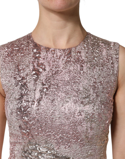 Pink Jacquard Sleeveless Sheath Mini Dress-Dolce & Gabbana-LabelTerrace.com