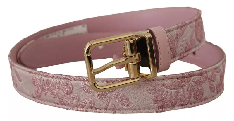 Pink Jaquard Embroidered Gold Tone Metal Buckle Belt-Dolce & Gabbana-LabelTerrace.com