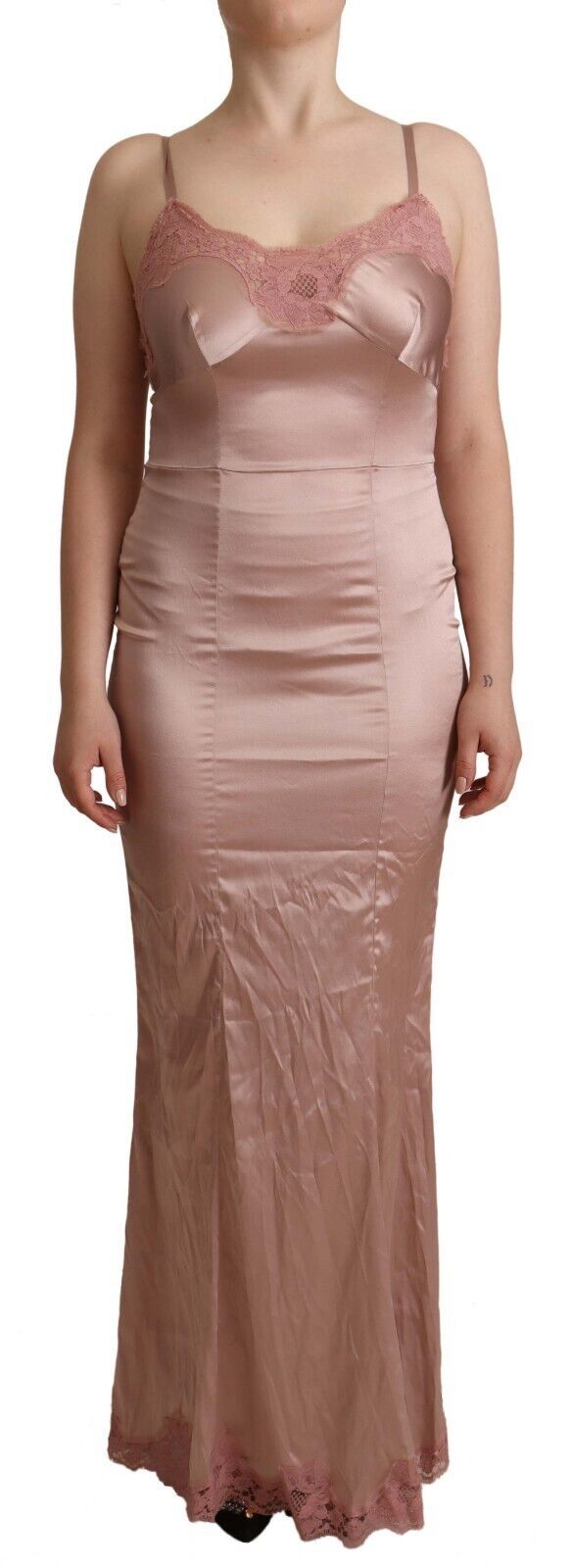 Pink Lace Long Bodycon Maxi Polyester Dress-Dolce & Gabbana-LabelTerrace.com