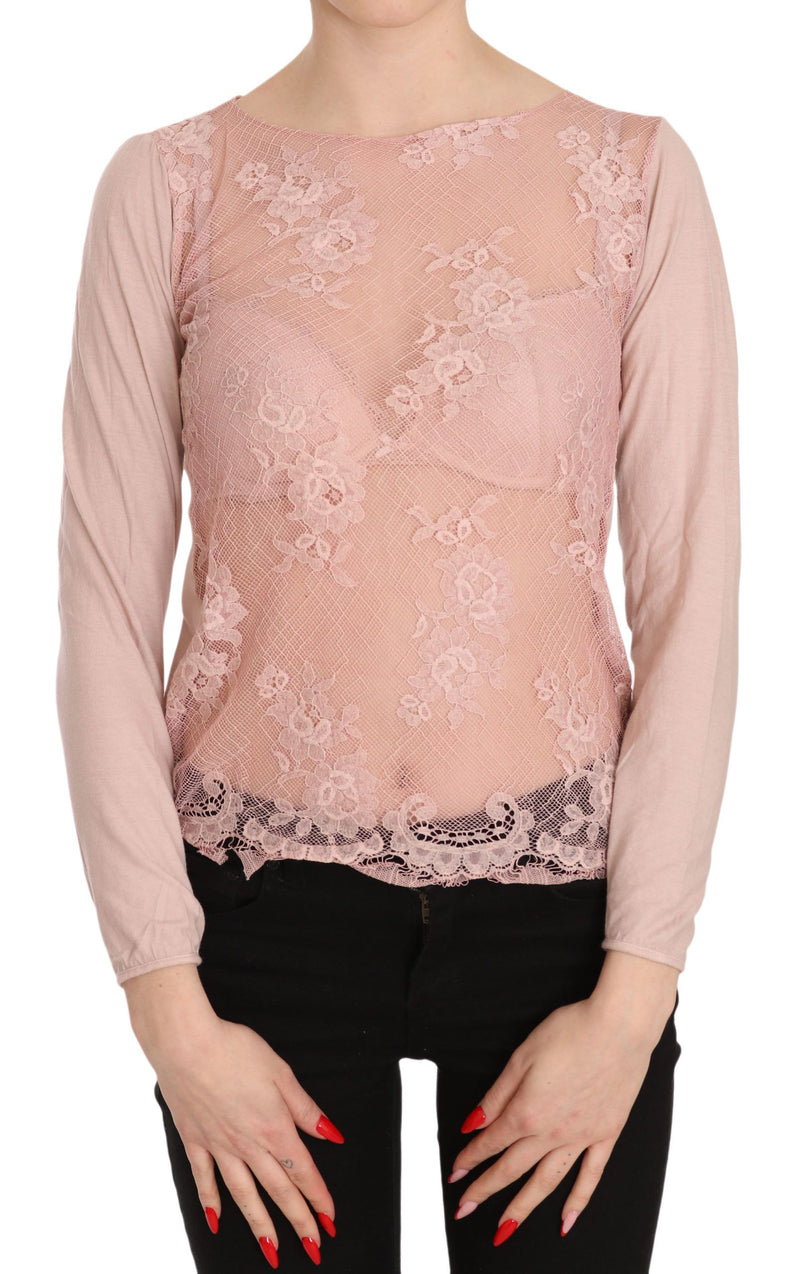 Pink Lace See Through Long Sleeve Top Blouse-PINK MEMORIES-LabelTerrace.com