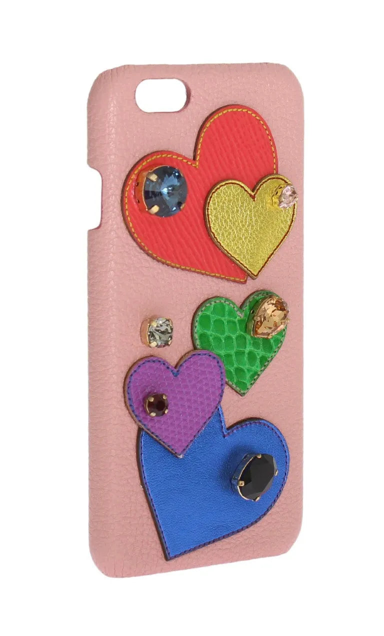 Pink Leather Heart Crystal Phone Case-Dolce & Gabbana-LabelTerrace.com