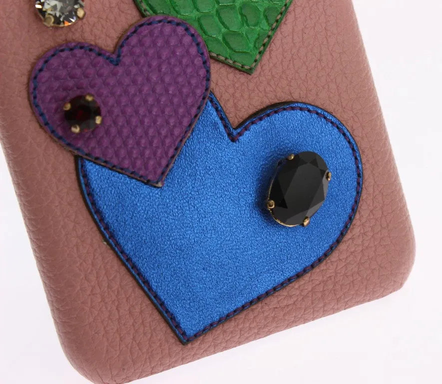 Pink Leather Heart Crystal Phone Case-Dolce & Gabbana-LabelTerrace.com