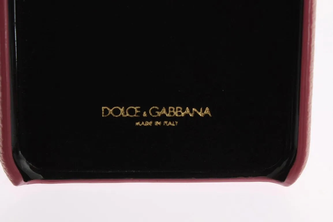Pink Leather Heart Crystal Phone Case-Dolce & Gabbana-LabelTerrace.com
