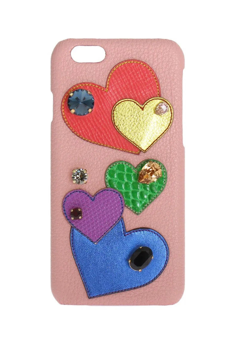 Pink Leather Heart Crystal Phone Case-Dolce & Gabbana-LabelTerrace.com