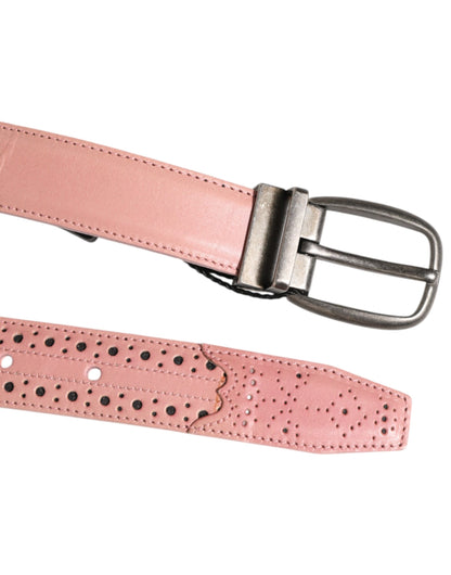 Pink Leather Perforated Detailing Buckle Belt