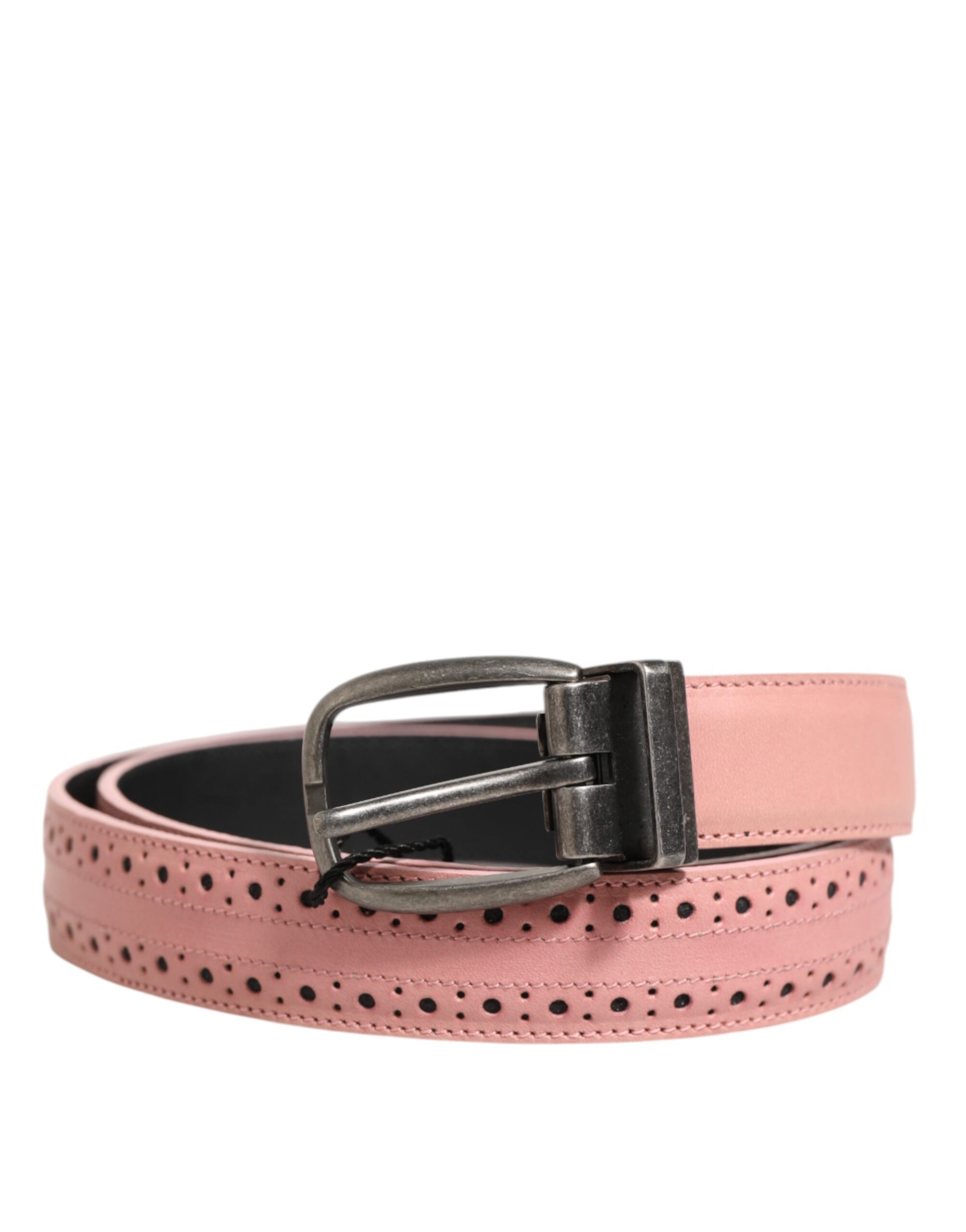 Pink Leather Perforated Detailing Buckle Belt