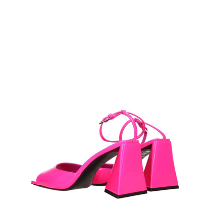 Pink Leather Stiletto Heel Sandals