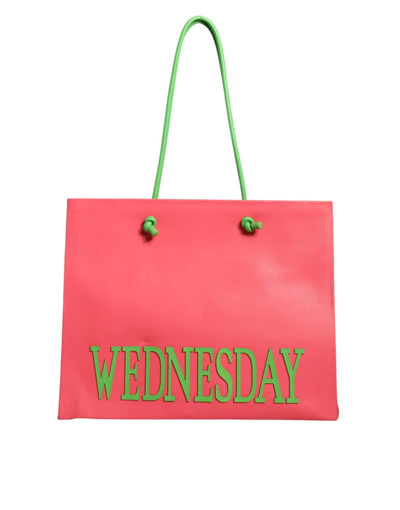 Pink Leather Weekend Wednesday Shopping Tote Bag-Alberta Ferretti-LabelTerrace.com