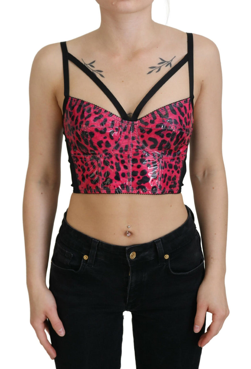 Pink Leopard Print Cropped Bustier Corset Top-Dolce & Gabbana-LabelTerrace.com