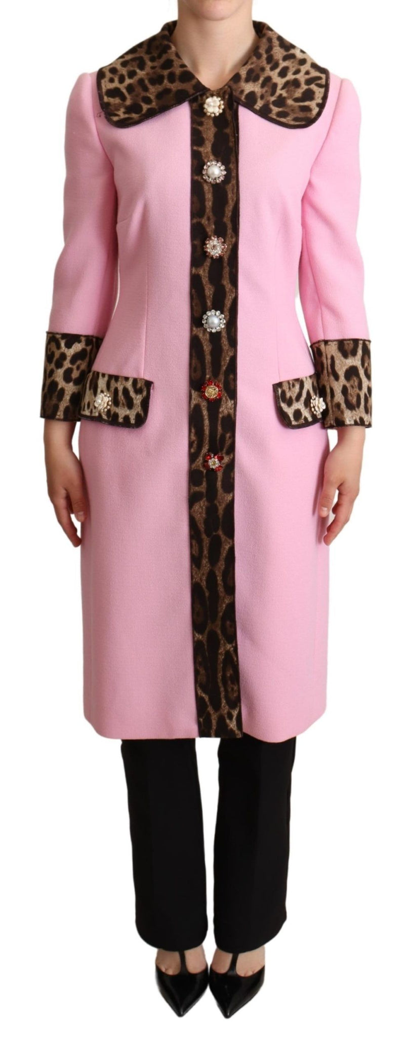 Pink Leopard Wool Trenchcoat Jacket-Dolce & Gabbana-LabelTerrace.com