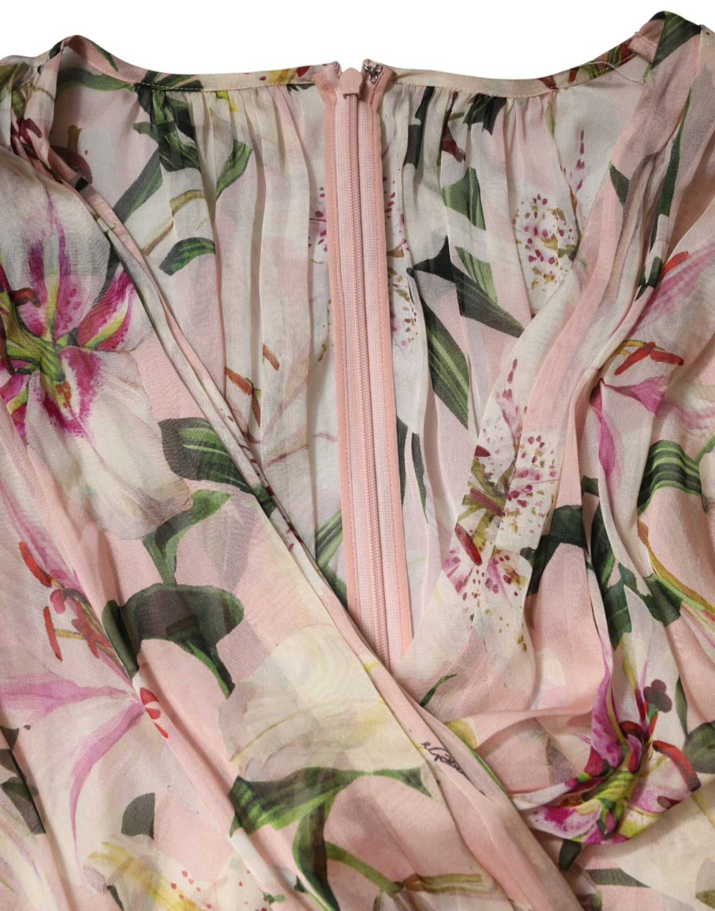 Pink Lily Print A-line Pleated Maxi Dress