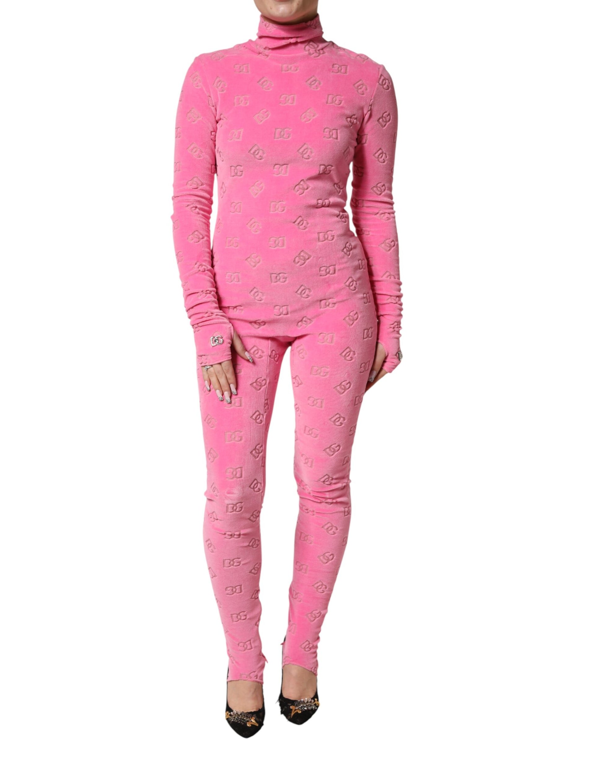Pink Logo Monogram Long Sleeve Jumpsuit Dress