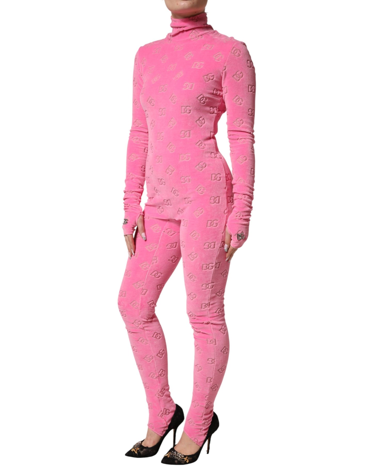 Pink Logo Monogram Long Sleeve Jumpsuit Dress