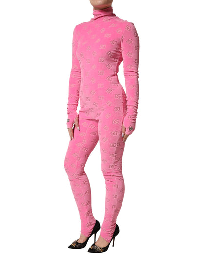 Pink Logo Monogram Long Sleeve Jumpsuit Dress