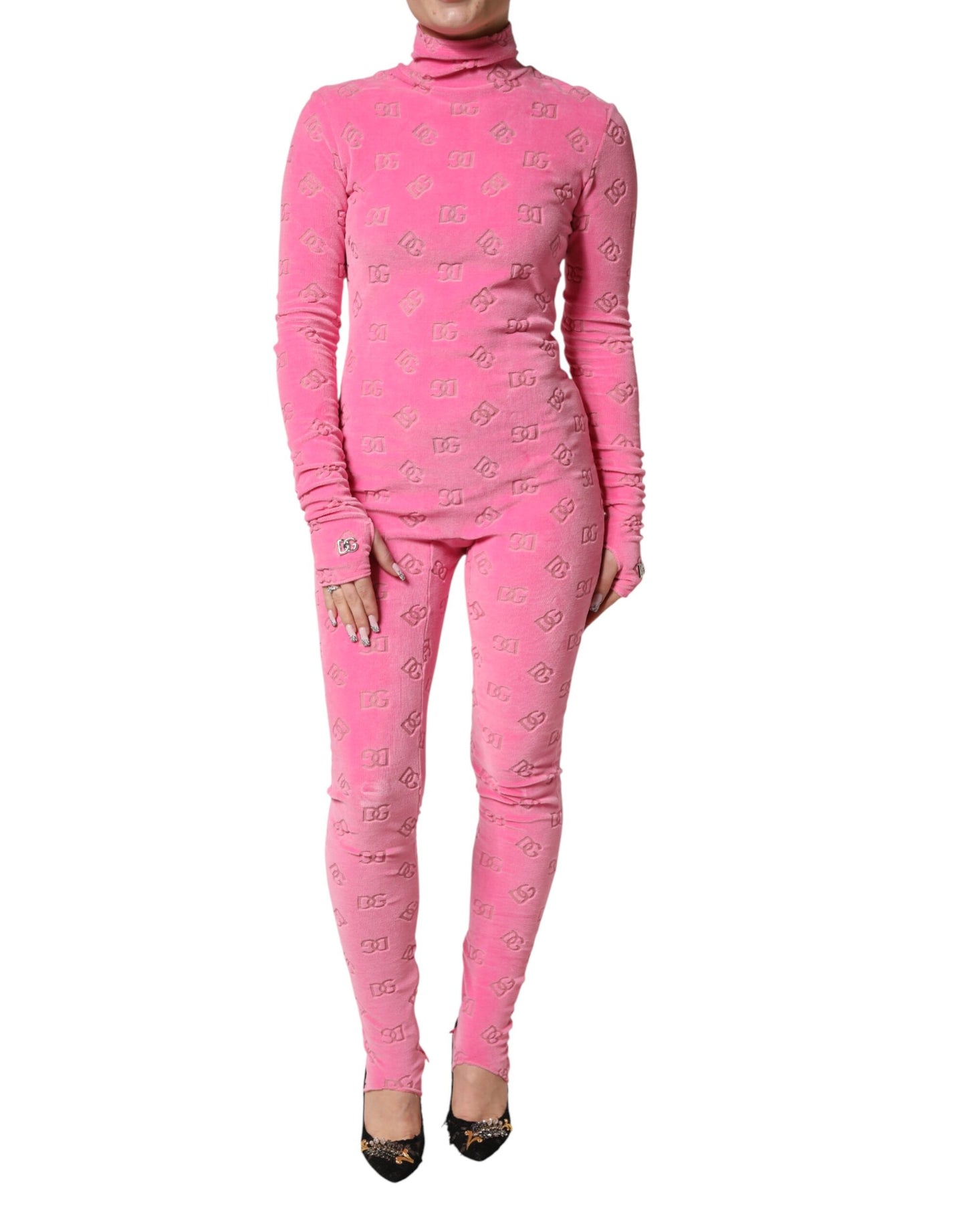 Pink Logo Monogram Long Sleeve Jumpsuit Dress