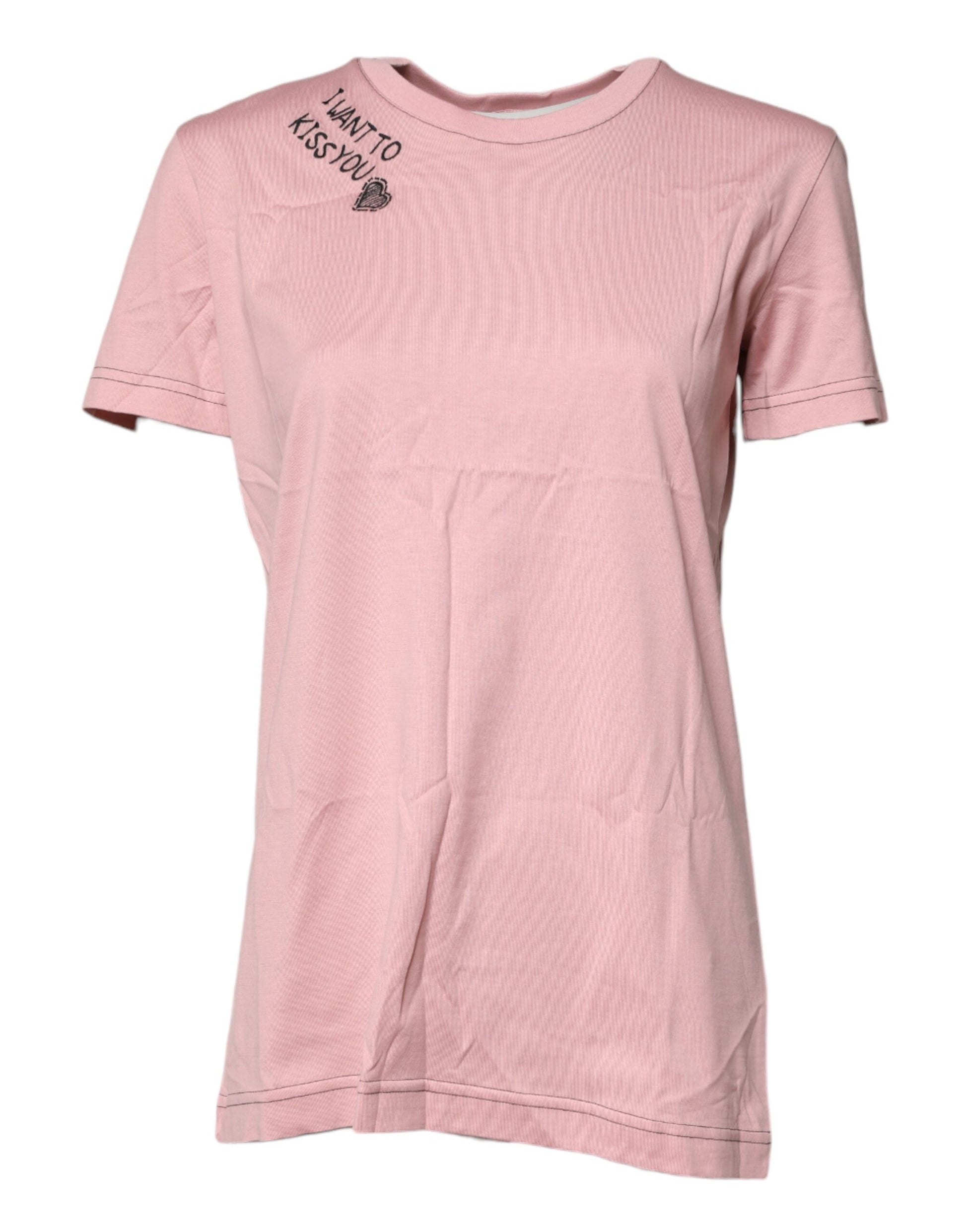 Pink Logo Print Cotton Crew Neck T-shirt-Dolce & Gabbana-LabelTerrace.com