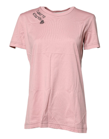 Pink Logo Print Cotton Crew Neck T-shirt