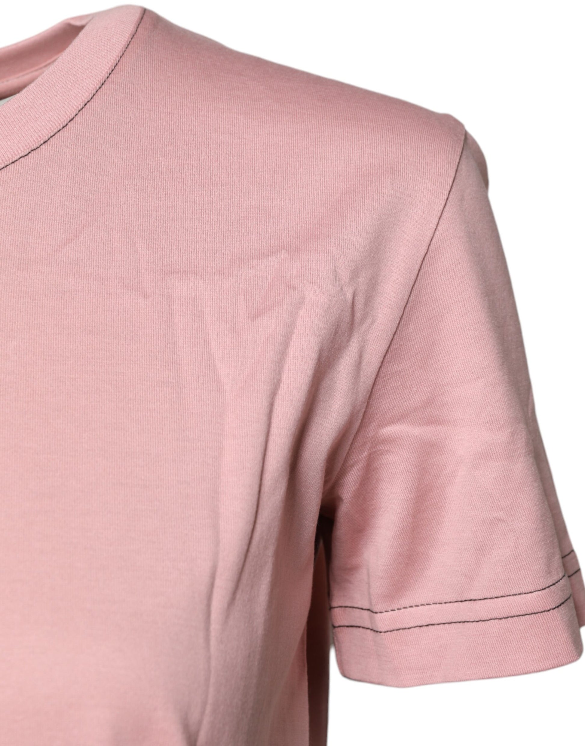Pink Logo Print Cotton Crew Neck T-shirt-Dolce & Gabbana-LabelTerrace.com
