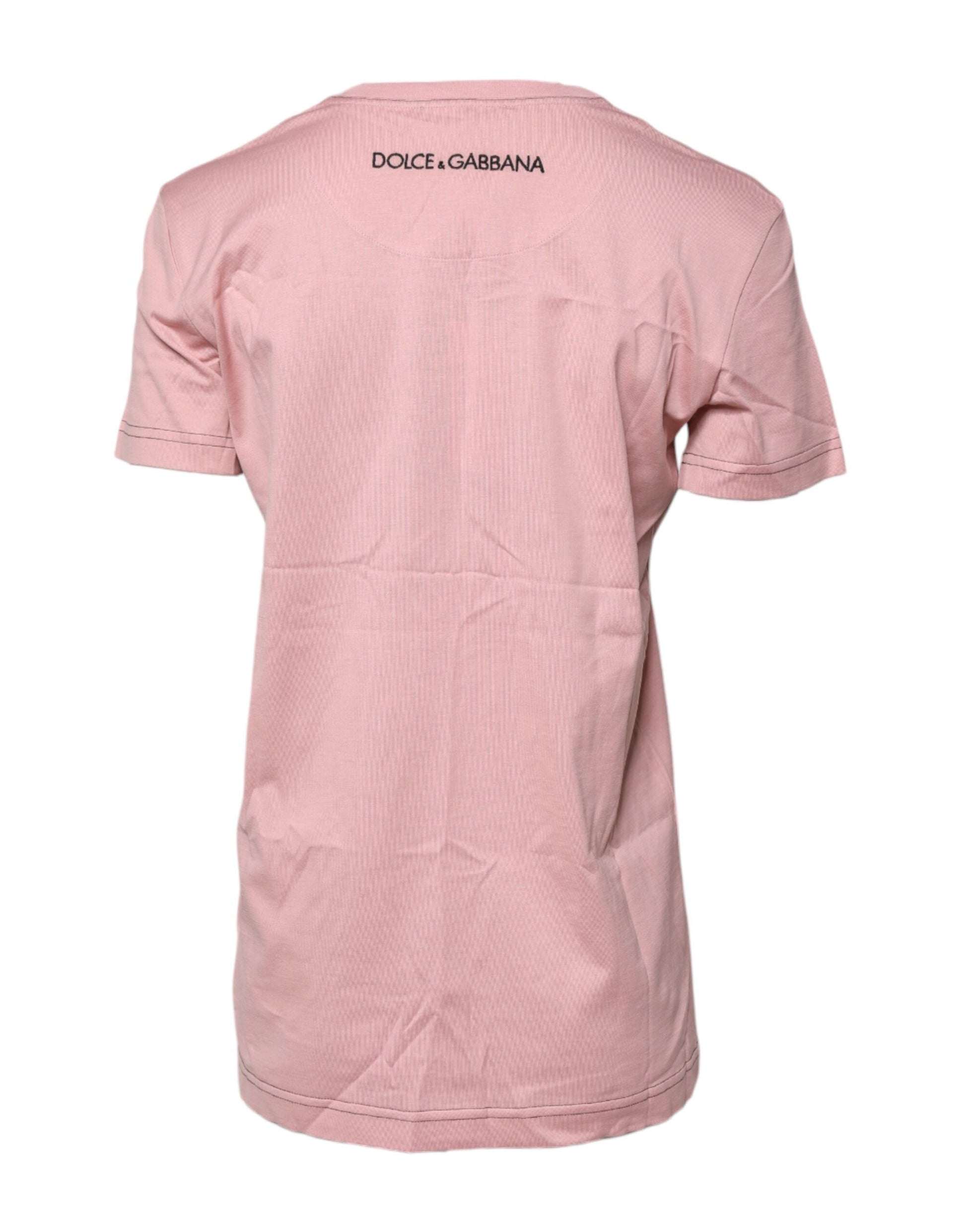 Pink Logo Print Cotton Crew Neck T-shirt-Dolce & Gabbana-LabelTerrace.com