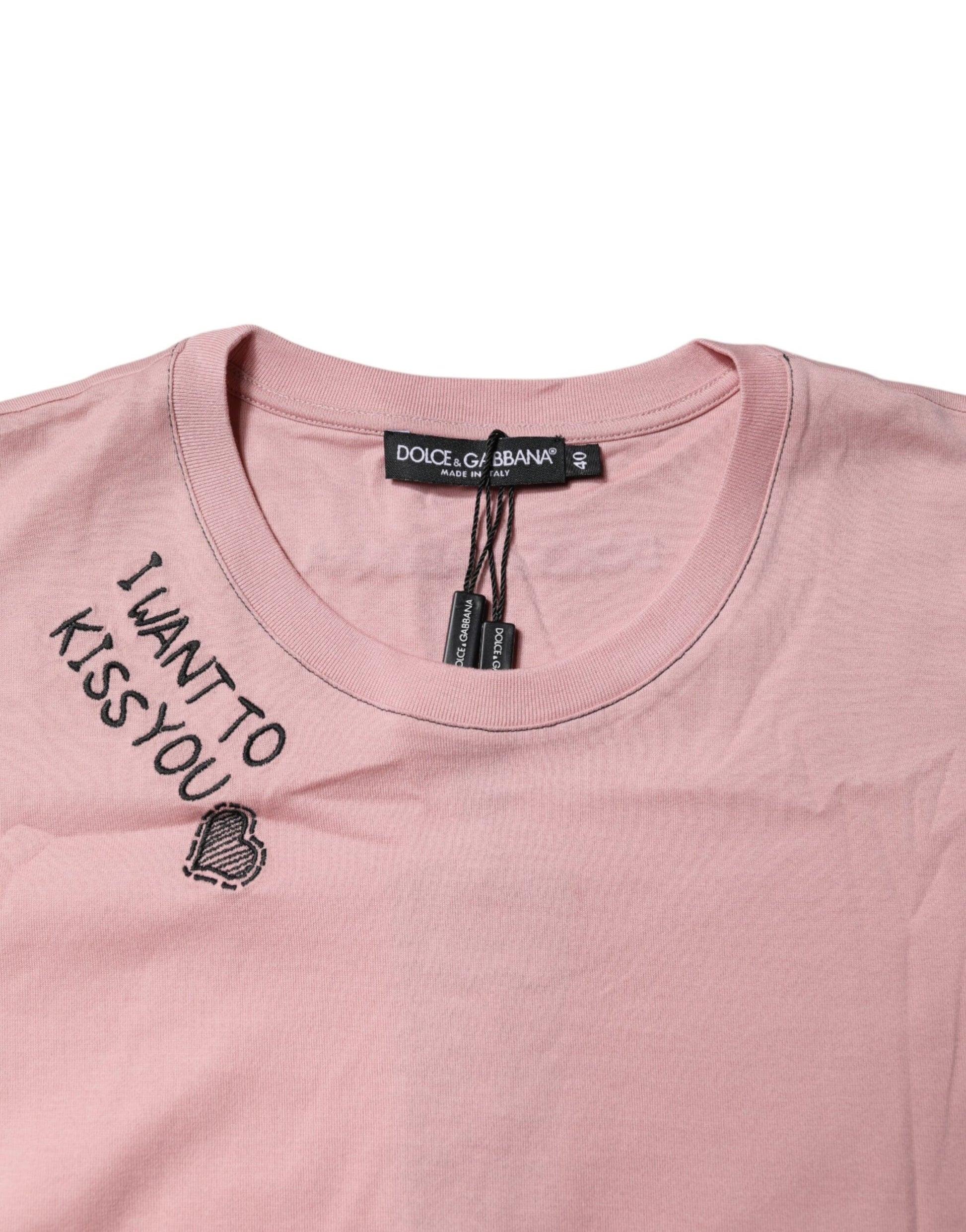 Pink Logo Print Cotton Crew Neck T-shirt-Dolce & Gabbana-LabelTerrace.com