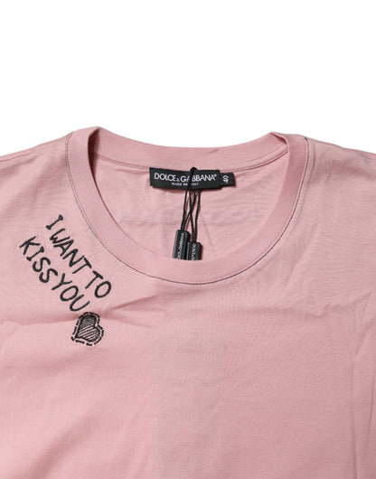 Pink Logo Print Cotton Crew Neck T-shirt-Dolce & Gabbana-LabelTerrace.com