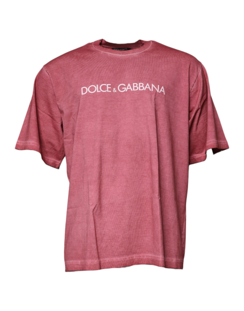 Pink Logo Print Cotton Crew Neck T-shirt-Dolce & Gabbana-LabelTerrace.com