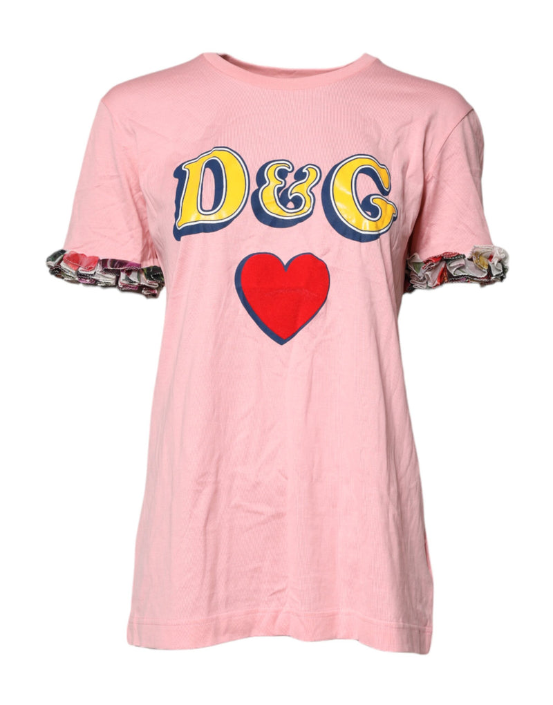 Pink Logo Print Cotton Crew Neck Tee T-shirt-Dolce & Gabbana-LabelTerrace.com