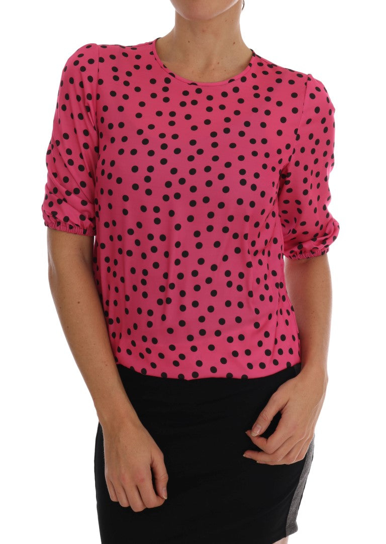 Pink Polka Dotted Silk Blouse-Dolce & Gabbana-LabelTerrace.com
