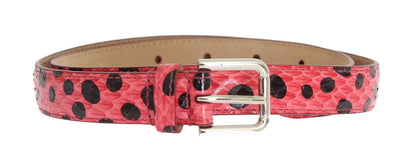 Pink Polka Snakeskin Silver Buckle Belt-Dolce & Gabbana-LabelTerrace.com