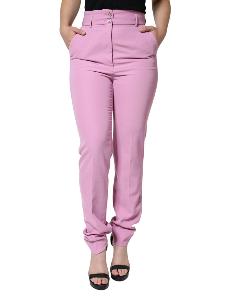 Pink Polyester High Waist Women Tapered Pants-Dolce & Gabbana-LabelTerrace.com