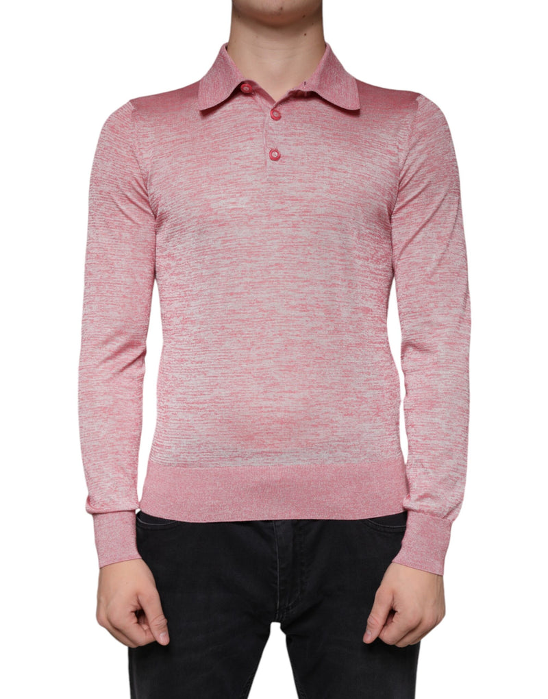 Pink Polyester Long Sleeve Men Polo T-shirt-Dolce & Gabbana-LabelTerrace.com