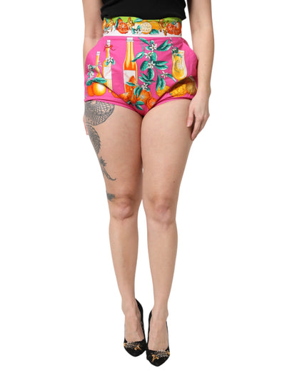Pink Printed High Waist Hot Pants Shorts-Dolce & Gabbana-LabelTerrace.com