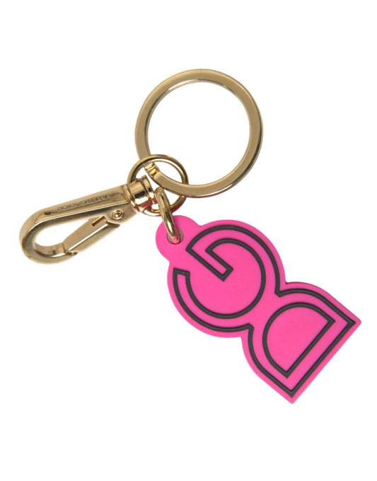 Pink Rubber Gold Tone Metal DG Logo Keyring Keychain-Dolce & Gabbana-LabelTerrace.com