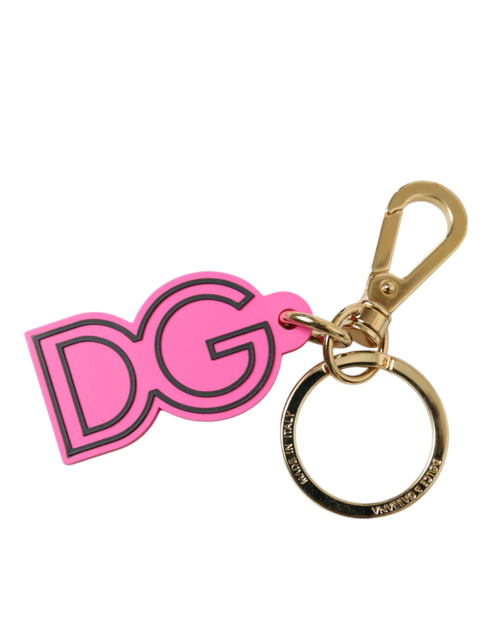 Pink Rubber Gold Tone Metal DG Logo Keyring Keychain-Dolce & Gabbana-LabelTerrace.com